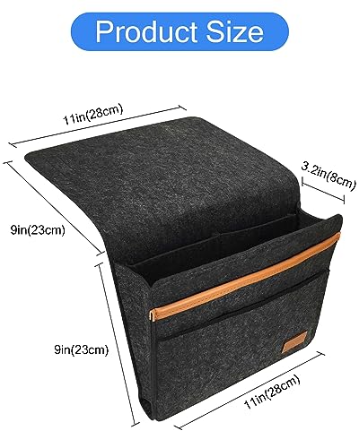 ERKOON Bedside Storage Pocket, Felt Bed Sofa Bedside Hanging Bag Anti-Slip Magazine Holder Home Bed Rails,for Books, Tablet, TV Remote Control, Phone, Accessories (Dark Grey)