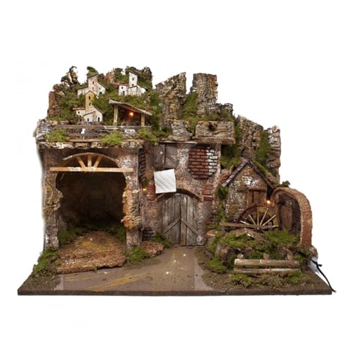Weihnachtskrippe mit Beleuchtung und Figuren 24 Moranduzzo Weihnachtskrippe mit Lichtern und Wassermühle, Krippe mit...