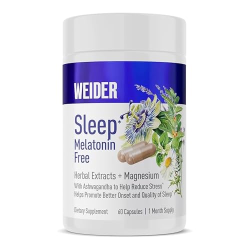 Weider Sleep Supplement - Melatonin-Free Capsule - Natural Sleep Support - with Ashwagandha, Magnesium & Botanical Blend - Non-Habit Forming - Vegetarian - 60 Count - 1 Month Supply