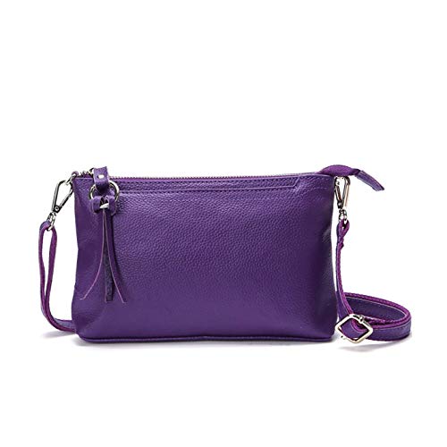 Women's Crossbody Bag Leather Wristlet, Clutch Purse with Tassel, Dark Purple, Large