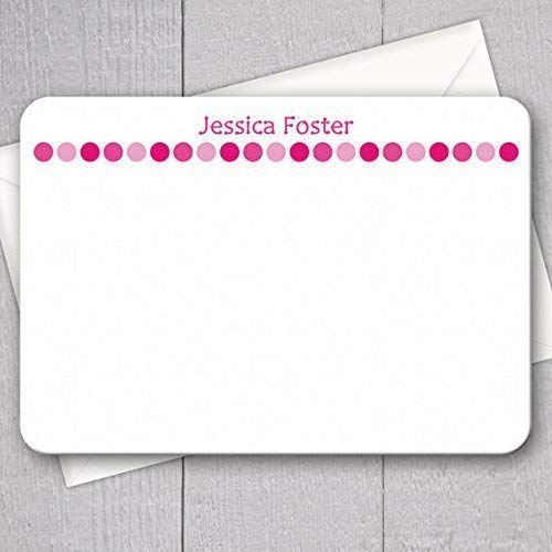 Pink Polka Dot Note Cards 12pk, Custom Flat Note Cards