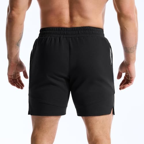 BROKIG Mens Gym Shorts Leg Slim Workout Casual Short(Black,Large) - 5