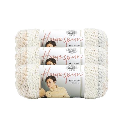Image of Lion Brand Yarn Homespun Yarn, Soft Bulky Yarn for Knitting, Crocheting, and Crafting, 3 Pack, Pearls