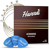 HAVENDI® Acoustic Guitar Strings 80/20 Bronze Coating I Brilliant Sound Quality I Includes 3 Picks (Light 12-53, 1 Set)