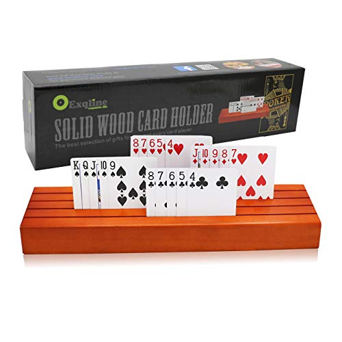Exqline Wooden Playing Card Holder Tray Rack Organizer For Kids Seniors Adults - 13.8 Inch* 3.1 Inch Extended Versions Long Enough For Bridge Canasta Strategy Card Playing #TOP4