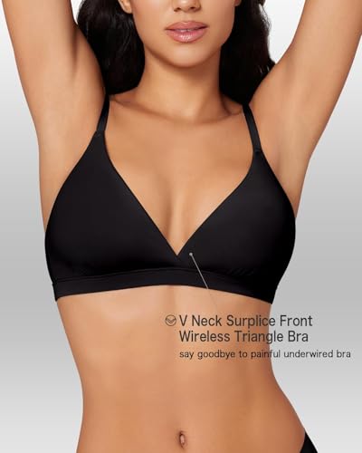 Women's Triangle Bralette Removable Pads Unlined Bra Comfortable Deep V Neck Wireless Seamless Smoothing Bra Top4