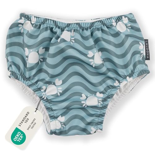 LaLoona Couche de Bain Bébé Réutilisable Oeko-Tex Standard 100 – Maillot de Bain Bebe Anti Fuite Piscine et Plage, Séchage Rapide, Confortable – Motif Crabe Vert, Taille 74-80