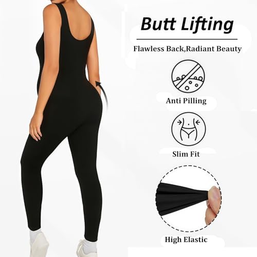 MANJIAMEI Ärmelloser Umstands Jumpsuit Schwarz Yoga Jumpsuit Nahtlose Umstands Leggings Body U-Ausschnitt Lang Sport Overall Schmale Passform Freizeit Workout Activewear XL