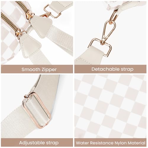 HICARRY Checkered Crossbody Purse for Women Nylon Checkerboard Bum Bags Checkered Cross Body Bags (Beige) by HICARRY - Image 4