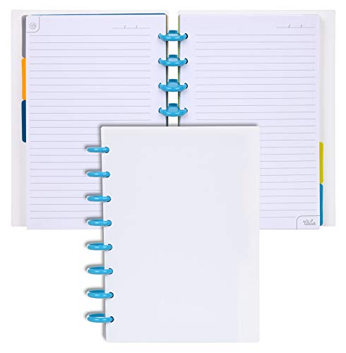 Talia Discbound Notebooks, Planner, Customizable, (White w/Energetic Turq Discs, Junior (5.5in x 8.5in))