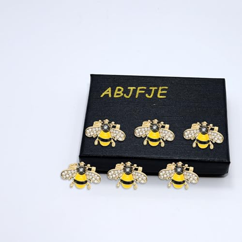 Image of 6 Pack Cute Funny Rhinestone Bee Brooches Pin Set Fashion Enamel Crystal Animal Insect Themed Bags Backpacks Jackets Hat Lapel Brooch for Women Gold Plated