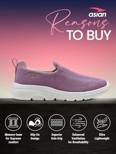Image of ASIAN Firefly-121 Women's Walking Shoes | Lightweight Slip-On Sneakers with Arch Support, Soft Cushion Sole & Breathable Mesh | Ideal for Daily Walks, Travel & All-Day Comfort