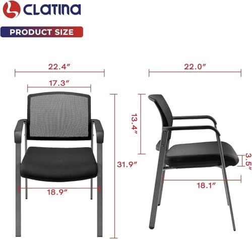 Image of CLATINA Guest Reception Stacking No Wheels Desk Chair, Mesh Back Waiting Room Chairs with Arm Upholstered Fabric Seat and Ergonomic Lumbar Support for Office Conference School Church, Black (8 Pack)
