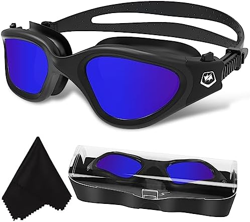 WIN.MAX Polarized Swimming Goggles Swim Goggles Anti Fog Anti UV No Leakage Clear Vision for Men Women Adults Teenagers (All Black/Blue Polarized Mirrored Lens)