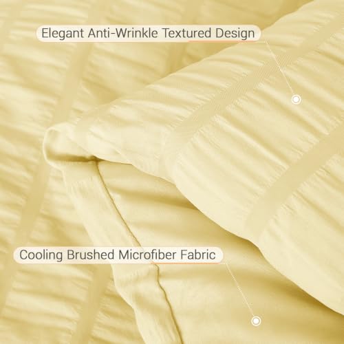 Image of MUXHOMO 7 Pieces Full Comforter Set, Seersucker Bed in a Bag Full Size, All Season Luxury Bedding Set with Comforter, Flat Sheet, Fitted Sheet, Pillowcases & Shams, Yellow