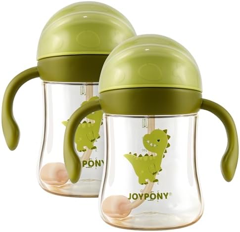 Joypony PPSU Trinklernbecher mit Strohhalm & Gewichtskugel, 266ml (9oz) Baby Trinkflasche Auslaufsicher, inkl. 4 Strohhalme & 2 Reinigungsbürste, Strohhalmbecher ab 6 Monate, BPA-F