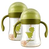 Joypony PPSU Trinklernbecher mit Strohhalm & Gewichtskugel, 266ml (9oz) Baby Trinkflasche Auslaufsicher, inkl. 4 Strohhalme & 2 Reinigungsbürste, Strohhalmbecher ab 6 Monate, BPA-Frei Grün/2 pack