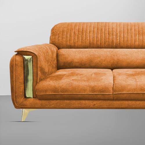 Image of Casaliving Gelio 3 Seater Sofa Set for Living Room (Orange Colour) Premium Fabric Sofa