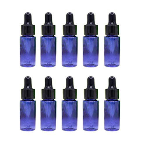 10PCS 10ML Blue Plastic Dropper Bottles Eye Dropper With Glass Pipettes And Rubber Head/Essence Cosmetic Sample Container Bottle For Essential Oil Aromatherapy Use (Blue)