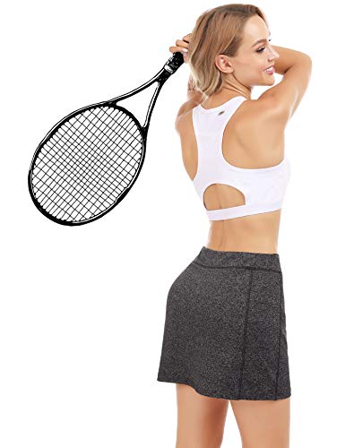 Saia feminina iClosam atlética e leve para corrida, tênis, golfe, esportes, Dark Grey_print, Large