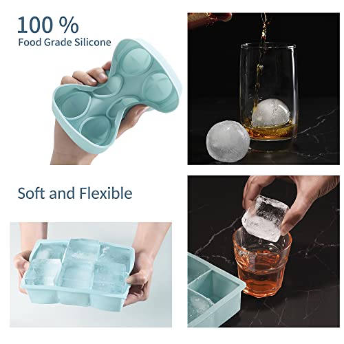 Ice Cube Tray,(Set Of 4) Ice Trays For Freezer With Lid & Bin, Mini Round Ice Ball Trays And Silicone Large Square Ice Tray & Sphere Ice Cube Mold For Cocktail Bourbon Chilling Drinks Coffee Juice #TOP2