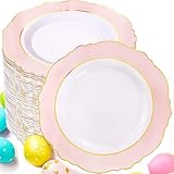 WDF 60pcs Pink Dessert Plates - 7.5inch Baroque Pink &White Disposable Dessert/Appetizer Small Cute Cake Plates for Upscale Parties &Wedding-Special for Baby Shower, Brithday, Easter