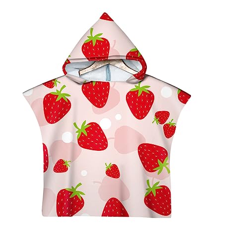 DOTBUY-SHOP Microfibra Toalla Playa con Capucha Niña Niño Toalla Infantil de Playa y Piscina Frutas de Verano, Toalla Playa Bebe Poncho Surf con Capucha (Fresa c,60x80cm)