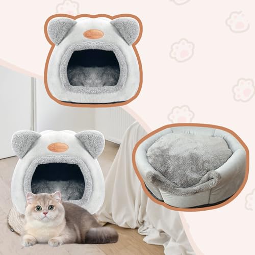 Katzenhöhle Katzenbett Waschbares Katzenhaus Haustierbett Weiches Komfort Zelt Katzenstreu Bett Warme Katzenhöhle Beruhigendes Bett für Katzen und kleine Hunde Schlafen(Grau)