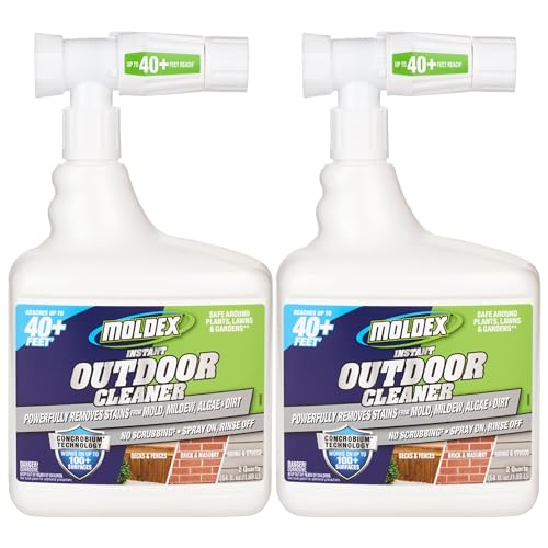 Moldex Instant Outdoor Cleaner with Bleach 64 oz Hose End Sprayer 2 Pack Fast Acting Outdoor Surface Cleaner for Siding Decks Fences and Exterior Surfaces