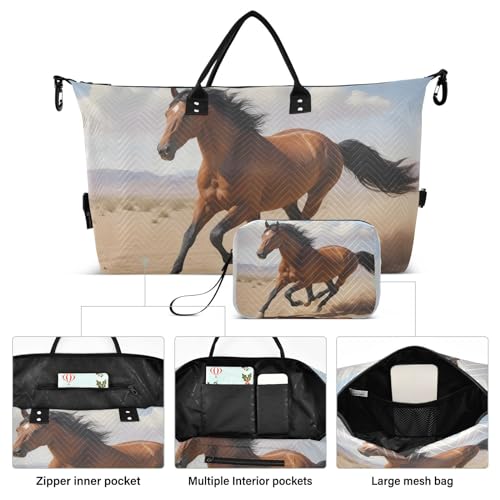 Large Travel Duffel Bag, Horse Racing Sports Tote Gym Bag, Shoulder Weekender Overnight Bag for Women Men, Carry On Luggage with Toiletry Bags2