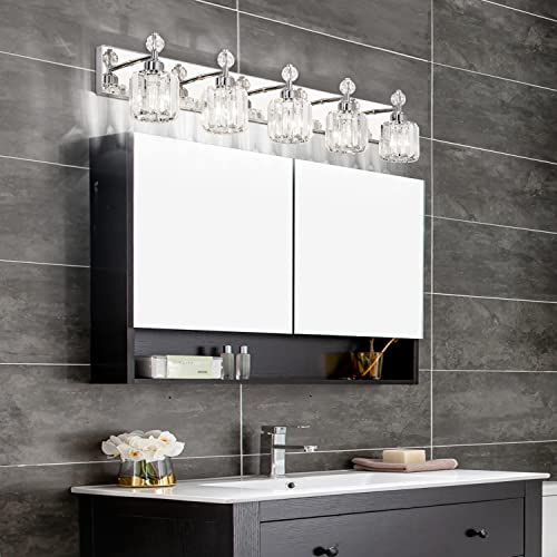 PRESDE Crystal 5-Light Vanity Light for Bathroom,Chrom Modern Bathroom Lights Fixtures Over Mirror - image 3