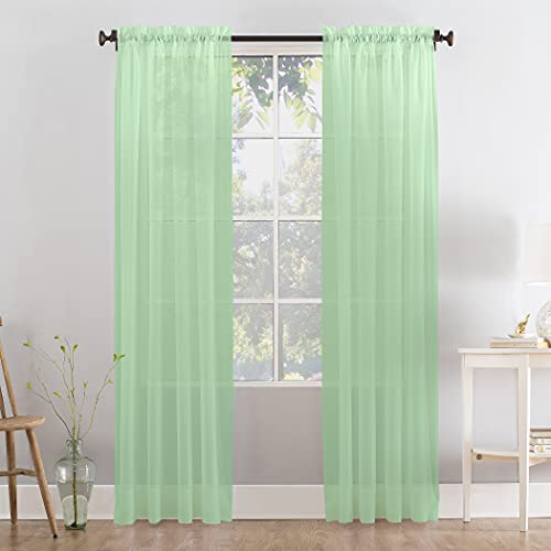 Megachest a pair of slot top voile curtains (Sage, 56" wideX90 drop 2 Panels), W 56" x L 90" (2 Panels)