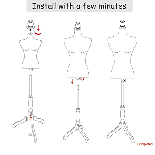 Grande Juguete Female Mannequin Torso Body Dress Form with Adjustable Tripod Stand for Clothing Dress Display (All White)