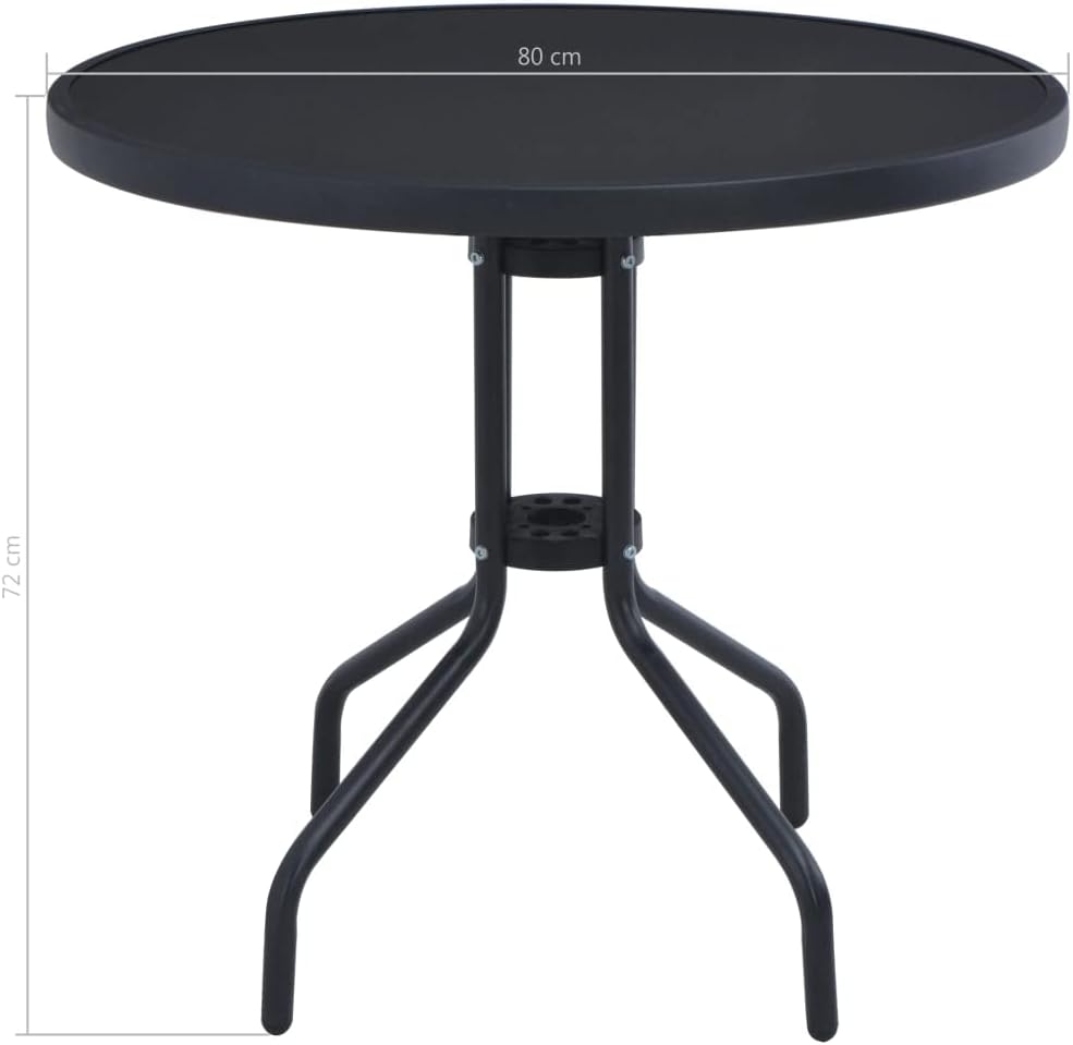 Round Black Garden Table Powder Coated Steel 31.5 Inch Durable Outdoor Patio Table Small Bistro Set for Balcony Dining and Patio Use