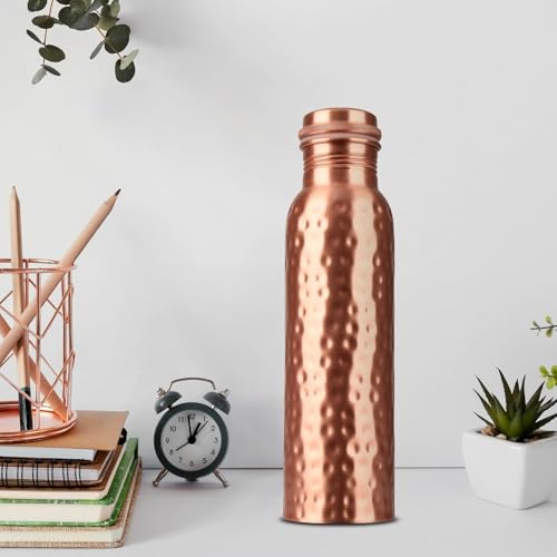 Image of KC Pure Copper Designer Water Bottle With Leak Proof Protection, Ayurveda And Yoga Health Benefits. (1000Ml, Pack Of 1 Unit, Hammered Design)