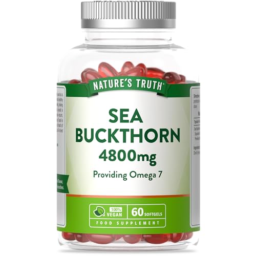 Sea Buckthorn Oil Capsules 4800mg | Providing Vegan Omega 7 Fatty Acids | 2-Month Supply | High Strength Supplement | 60 Softgels | Natures Truth