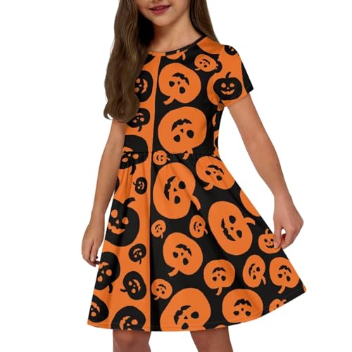 Kids Dresses Short Sleeve Loose Casual Dress Swing Sundress with Pockets for Girls 2-14 Years