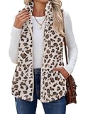 Zeagoo Womens Vests 2025 Trendy Warm Fleece Sherpa Jackets Leopard Zipper Sleeveless Cardigan Vest With Pockets