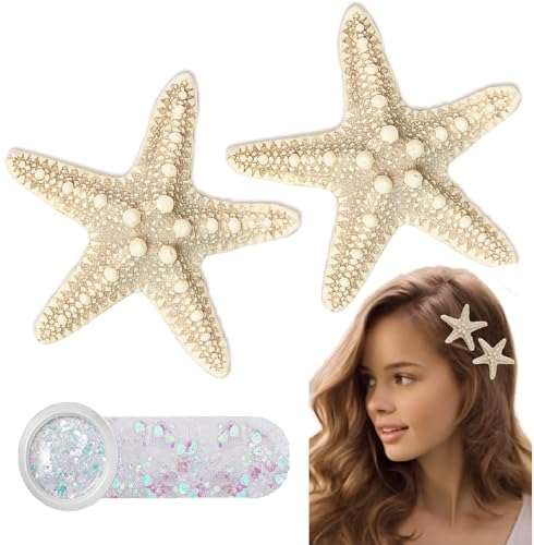 Starfish Hair Clips Mermaid Hair Accessories Women Mermaid Costume Accessories, Starfish Hair Pins with Face & Body Chunky Glitter