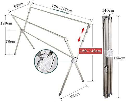 Indoor Outdoor Clothes Drying Rack Foldable Clothes Rack.Folding Clothes Hanger - Heavy Duty Stainless Steel Adjustable Laundry Drying Rack for Indoor and Outdoor Use - Foldable and Space-Sa