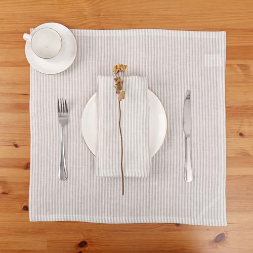 Servilletas de lino 100% set de 4 rayadas 20x20 in miniatura 4