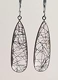Black Rutilated Hydro Quartz Drop Earrings Sterling Oxidized