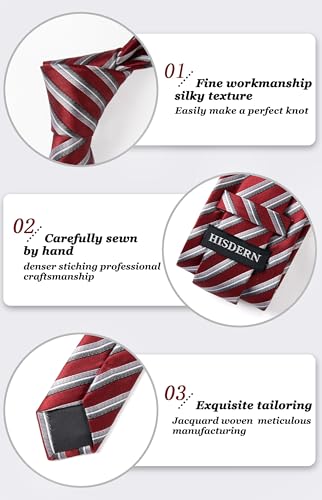 Image of HISDERN Stripe Tie Mens Ties with Pocket Square Set Classic 3.4'' Silk Formal Necktie Handkerchief for Business Wedding