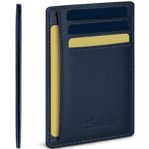 Travelambo 100% Genuine Leather Wallet for Men and Women, Slim Minimalist RFID Blocking Front Pocket Credit Card Holder with Gift Box(Blue)