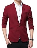DAVID.ANN Men's Slim Fit Suits Casual One Button Flap Pockets Solid Blazer Jacket,Wine Red,Medium