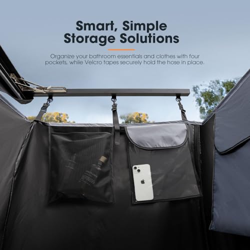 SanHima Awning Shower Tent with Roof - Car Side Shower Room w/LED Light, Camping Waterproof Portable Privacy Shelter Bathroom Overland, Gray