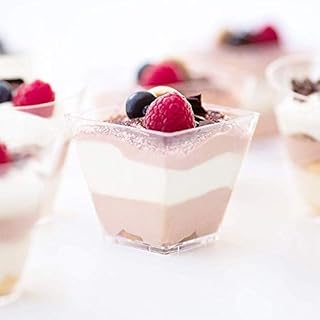 MorNon Square 50 Pack Square Clear Plastic Dessert Cups Disposable and Reusable for Mousse Chocolate Custard Pudding