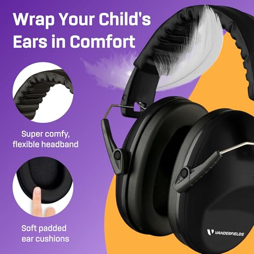 Vanderfields Hearing Protection Ear Muffs - Over 33 dB (2K Hz) Broad Noise Cancelling Sound Reduction Earmuffs for Kids 3-12