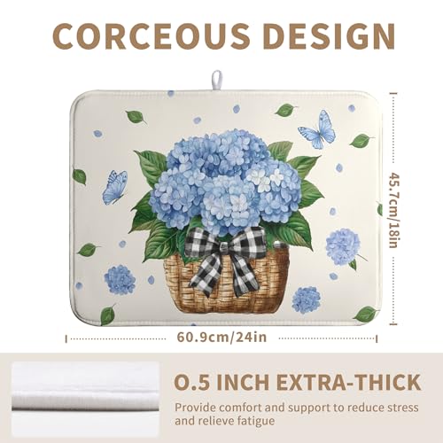 Spring Hydrangea Dish Drying Mats Spring Summer Floral Dish Mat Blue Flowers Butterfly Drying Matt Dishes Dryer Pad for Kitchen Counter Absorbent Microfiber Washable Foldable Reusable 18x24 in by farg - Image 4