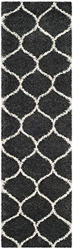 Image of Super Ultra Modern Soft Shaggy Handcrafted Anti-Skid Silk Touch Carpet, Size 2x6 Feet, Color Charcoal & Ivory